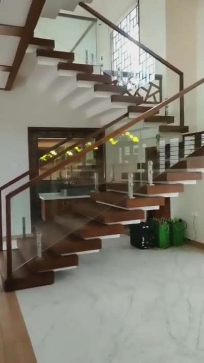 glass  handrail and wood #GlassHandRailStaircase  #tuffundglass  #glass