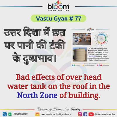 For more Vastu please follow @Bloom Vastu Resolve
.
.
For personal consultation, feel free to contact certified MahaVastu Expert MANISH GUPTA through
M - 9826592271
Or
bloomvasturesolve@gmail.com

#vastu 
#mahavastu 
#vastuexpert
#vastutips
#vasturemdies
#bloomvasturesolve #bloom_vastu_resolve 
#water 
#WaterTank 
#opportunity
#health