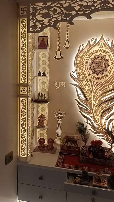 # Morpankh customized Designer modern Corian Mandir with led lights with SS Enlaey work#