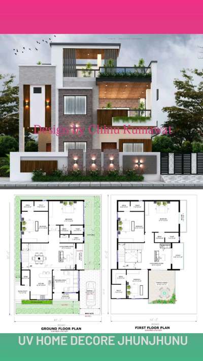 West Facing 2D Layout Plan and Modern 3D Elevation Design