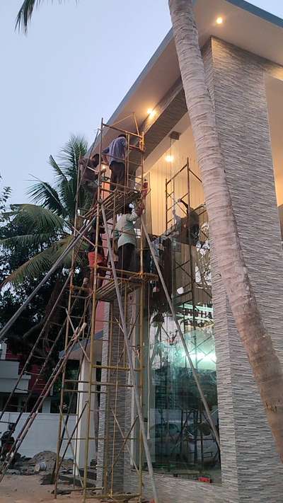 Residence project for Mr Varghese @sreekaryam Trivandrum 
#toughenedglass #frontfacade #saintgobainglass #trivandram #kerala #reaidentialdesign #InteriorDesigner #sweethome  #tileelevation #cladding