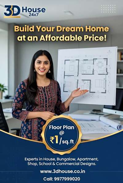 🏡 Build Your Dream Home at an Affordable Price!
✔️ Floor Plan @ ₹1 / sq. ft.
✔️ 3D House Plan @ ₹1 / sq. ft.
✔️ 3D Elevation @ ₹1 / sq. ft.
✔️ Complete Architectural Planning @ ₹10 / sq. ft.
✔️ 3D Interior Design @ ₹15 / sq. ft.
✔️ House Construction @ ₹1500 / sq. ft.
✨ Experts in House, Bungalow, Apartment, Shop, School & Commercial Designs
👉 View Our Work:
🌐 www.3dhouse.co.in

3D House 24x7 – Trusted Architecture & Design Solutions