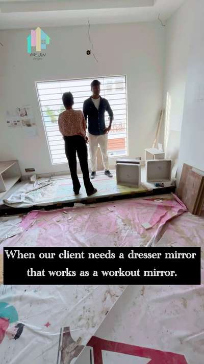 Transforming visions into reality! From concept to execution, we delivered a stunning dual-purpose mirror that perfectly suits our client’s dressing and workout needs. 

At Am_jin Designs, we make your dreams come true with style and functionality.
 #beforeandafter #InteriorDesigner  #custommirror #amjindesigns