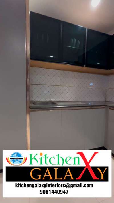 Modular Kitchen #KitchenIdeas  #ModularKitchen  #tallunit  #grey  #blackdoors  #blackglass  #accessories  #karunagappally  #Kollam  #viralkolo  #kitchengalaxy