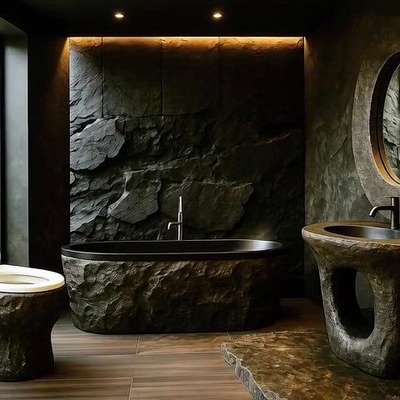 The art of stone looks bathtub,  toilet seat, wash basin with mirror  and bathroom wall crafted for our esteemed customers by #VERRONdesigns powered by #COLSTON