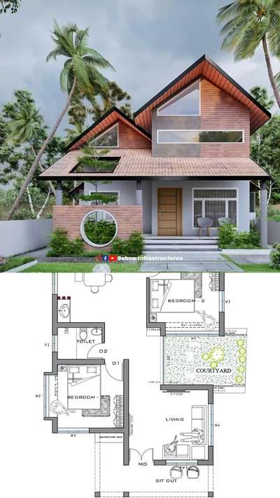 1400 Sq.ft ൽ 3 BHK ഡിസൈൻ ചെയ്ത ഒരു ട്രോപ്പിക്കൽ വീടും പ്ലാനും 😳🏡💯