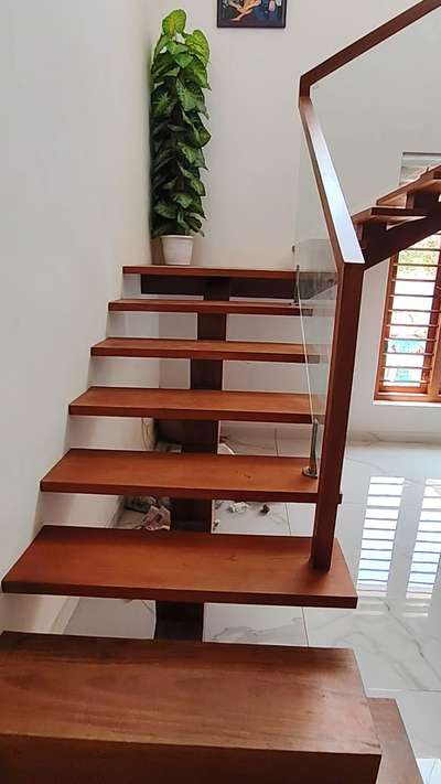 metal stair#wood#glass handrail