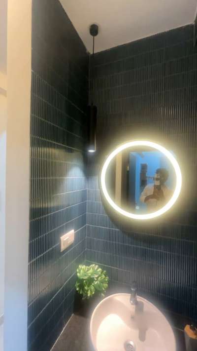 A simple trick to elevate your handwash area. 
Go for full height tiles with a round mirror for a clean and elegant finish.
 #handwasharea  #iamjindesigns  #elegantdecor