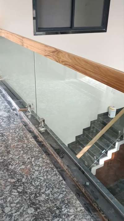 woodan glass ralling 12mm toufan glass  #woodenrailing