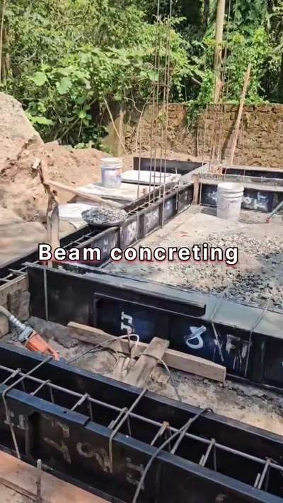 The process of using a concrete beam(summers)  to support the weight of a building or structure.
 #beamconcreting#summer
#foundation#civil#ratio#building