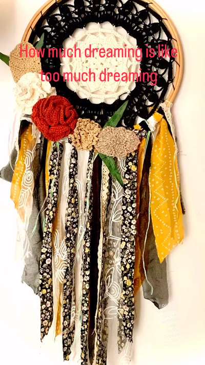They say you attract your fears… Well then why not fear what you wanna attract 😆
And and and this dream catcher is for everyone who likes day dreaming, cos if you are looking into the bare wall continuously you are schizophrenic.

#crochet#walldesignideas #youdeservetheworld #decorshopping