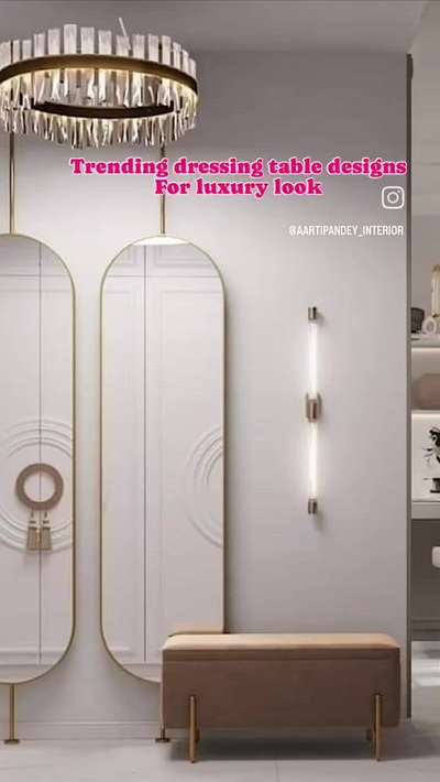 Trending dressing table designs
For luxury look
AP INTERIORS 
Aarti Pandey 

#dresser #dressingroom #dressingtable #table #mirrors 
#drrsskincare 
#puffyeyes #longmirror #rounfmirror #brassdresser
 #furniture