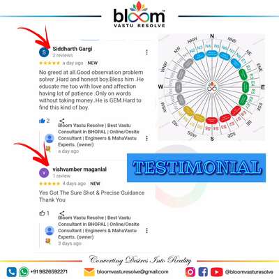 Your queries and comments are always welcome.
For more Vastu please follow @bloomvasturesolve
on YouTube, Instagram & Facebook.
.
.
For personal consultation, feel free to contact certified MahaVastu Expert MANISH GUPTA through
M - 9826592271
Or
bloomvasturesolve@gmail.com

#vastu
#mahavastu 
#vastuexpert
#vasturemdies
#bloomvasturesolve
#testimonials
#bhopal
#vastuexpertbhopal