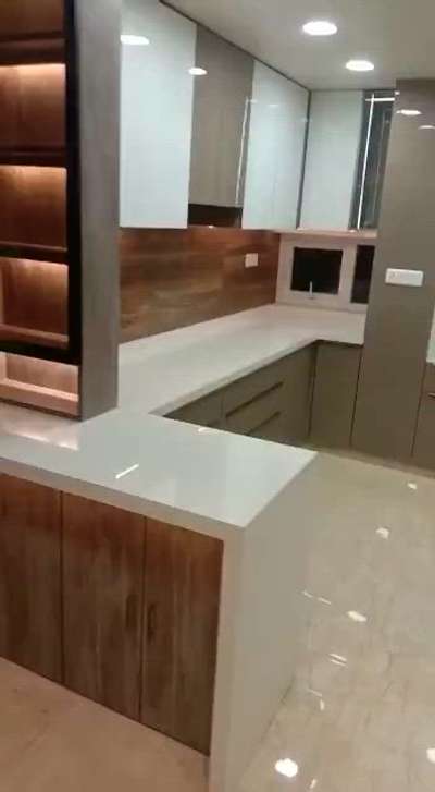 semi modular kitchen base Bottom acrylic and top lacquered glass on profile