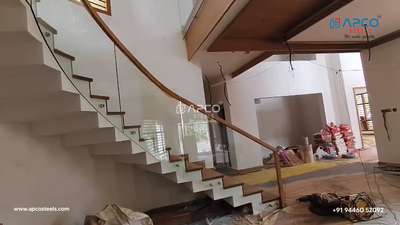 Glass and wood handrail  #GlassHandRailStaircase #handrail  #asifapco