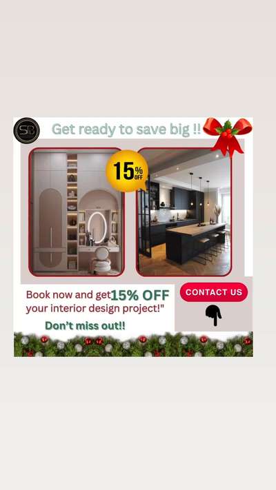 Book your interior design project now and enjoy our special Christmas discount!!! 🎅

DM US FOR COMPLETE INTERIOR SOLUTIONS!!

👉🏻 SHRI BALAJI INTERIORS@sribalaji_interiors9
 
 #christmasdecor  #christmasoffer  #KitchenInterior  #modularwardrobe  #ModularKitchen  #Homedecore  #bigsale  #offersale  #trendingceilingdesign  #trendingdesign  #reelsinstagram