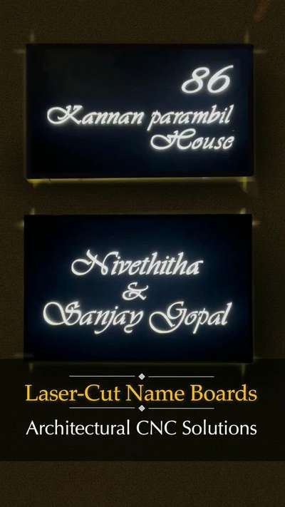 Name boards aren’t just names — they’re your identity! 

 Laser-cut perfection for homes, offices & showrooms
 Architectural CNC solutions for décor, panels & partitions

✅ Premium finish
✅ Custom designs
✅ Delivered fast

📌 Why Choose Us?

🔸Complete in-house manufacturing
🔸Precision laser cutting & CNC detailing
🔸Custom-made designs for any space
🔸Hassle-free, on-time delivery
🔸Consistent premium quality in every project

Best Laser cut works kochi - Laser Zone