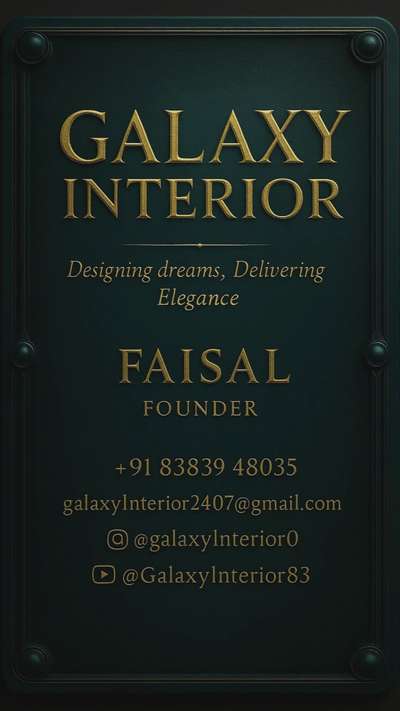 🔥 “Har design mein hai Sikandar ki shaan!”
Galaxy Interior – Jahaan har kona banta hai ek jeeta-jagta shahkaar.
Luxury, perfection aur elegance ka ultimate combination.

🎯 Designing dreams, Delivering Elegance
👑 Galaxy Interior – Interior ka asli Sikandar!
 Bohot badhiya idea hai! Aapke "Sikandar" theme wale visiting card ke liye ek impactful aur stylish caption yeh raha jo “Sikandar” word ka use karta hai:

📝 Caption (Instagram):

🔥 “Har design mein hai Sikandar ki shaan!”
Galaxy Interior – Jahaan har kona banta hai ek jeeta-jagta shahkaar.
Luxury, perfection aur elegance ka ultimate combination.

🎯 Designing dreams, Delivering Elegance
👑 Galaxy Interior – Interior ka asli Sikandar!

🏷 Hashtags:

#GalaxyInterior #SikandarDesigns #InteriorKaSikandar #ElegantInteriors #FalseCeilingIdeas #TVPanelDesign #LuxurySpaces #InteriorDesignIndia #ModernMakeover #VastuFriendlyDesign #DreamSpaces #InteriorGoals