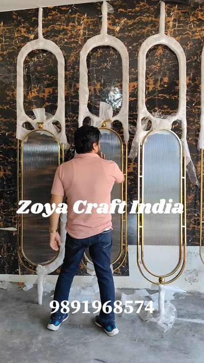 Pvd coated partition with fluted glass oval partition  #Pvdcoatedfurniture  #pvdpartitionpanel  #pvdfcoating
