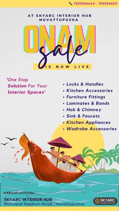 Onam Sale is Live 
@ Skyarc Interior Hub ,Muvattupuzha.
Grab Your Deal Soon .!!
📞7025566655 , 7025566611

#sink #digitallock #faucet #kitchenacceceries #foldingtable #yale #hob #chimney #handles