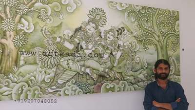 greenish Radhakrishna mural painting